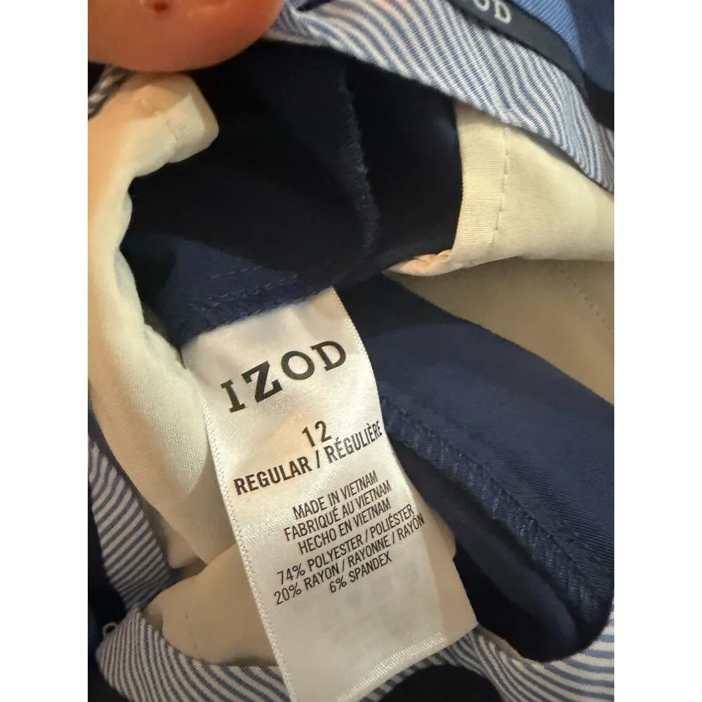 Boys IZOD Navy Stretch Dress Pants + Blue Button Down Shirt Bundle Size 12
